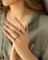 Auksinis žiedas su deimantais, safyrais ir granatais tsavoritais "Candy"