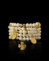 Apyrankių rinkinys su perlais ir sidabrinėmis paauksuotomis detalėmis