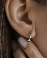 Auksiniai auskarai su smaragdu, safyru ir rubinu "Candy Hoops"