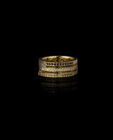 Mokume Gane žiedas su juodais, baltais ir konjakiniais deimantais