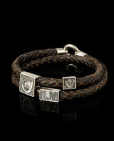 Odinė apyrankė su sidabro detalėmis ir pirštų antspaudais "Tėčiui"