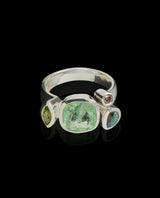 Sidabrinis žiedas su deimantu, fluoritu, opalu ir peridotu