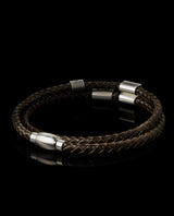 Odinė apyrankė su sidabro detalėmis, pirštų antspaudais ir juodais deimantais "Mylimam Tėčiui"