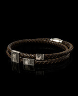 Odinė apyrankė su sidabro detalėmis, pirštų antspaudais ir juodais deimantais "Mylimam Tėčiui"