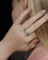 Sidabrinis žiedas su deimantu, fluoritu, opalu ir peridotu