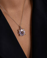 Auksinis pakabukas su chalcedonu, deimantais, rubinais, safyru ir granatais "Cross"