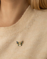 Auksinė segė su deimantais, perlais ir emale "Drugelis"