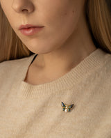 Auksinė segė su deimantais, perlais ir emale "Drugelis"