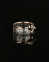 Sidabrinis žiedas su auksu, safyru, rubinu ir cirkoniu "Lietuje"