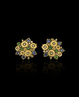 Auksiniai auskarai su safyrais, deimantais, granatais tsavoritais "Ocean"