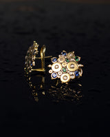 Auksiniai auskarai su safyrais, deimantais, granatais tsavoritais "Ocean"