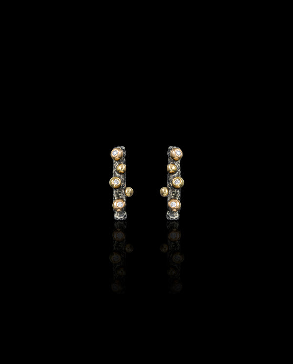 Sidabriniai auskarai su auksu ir deimantais "Dark Gleam Diamond Studs"