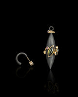 Sidabriniai auskarai su auksu ir turmalinais "Krentantys turmalinai"