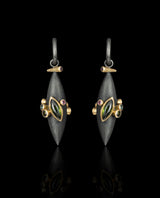 Sidabriniai auskarai su auksu ir turmalinais "Krentantys turmalinai"