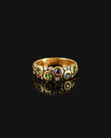 Auksinis žiedas su deimantais, safyrais ir granatais tsavoritais "Candy"