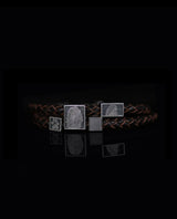 Odinė apyrankė su sidabro detalėmis ir pirštų antspaudais "Tėčiui"