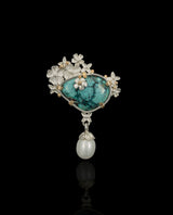 Sidabrinė segė su auksu, turkiu ir perlu "Turkis"