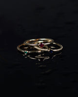 Auksinių žiedų rinkinys su safyru, rubinu ir smaragdu "Saldainiukai"