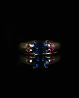 Auksinis žiedas su safyru ir rubinais "Visada kartu"