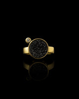 Auksinis žiedas su deimantu ir kvarco drūza "Rock&Roll"