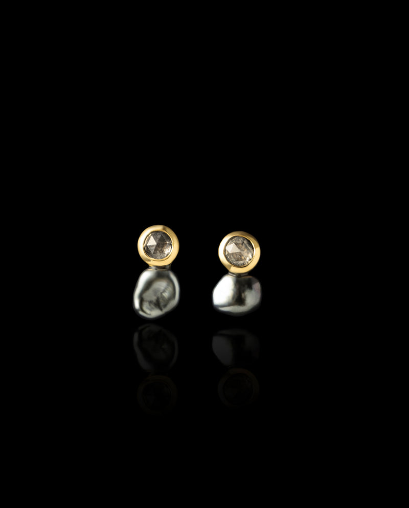 Auksiniai auskarai su rose-cut deimantais ir Taičio perlais