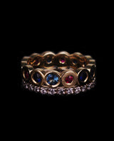 Auksinis žiedas su deimantais, rubinais, safyrais ir Londono topazais "Ermita plius"