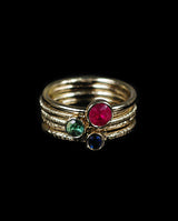 Auksinių žiedų rinkinys su rubinu, smaragdu ir safyru "Saldainiukai"
