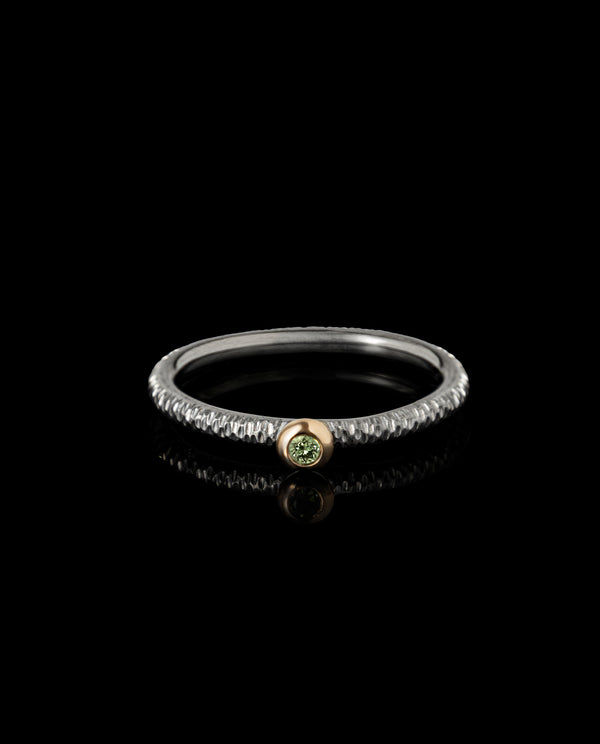 Titano žiedas su auksu ir žaliu safyru