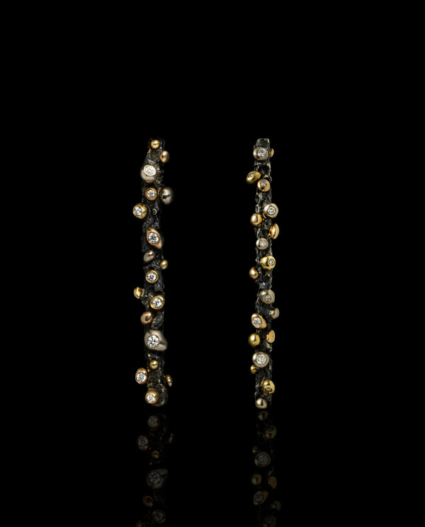 Sidabriniai auskarai su auksu ir deimantais "Dark Gleam Diamond Rods"