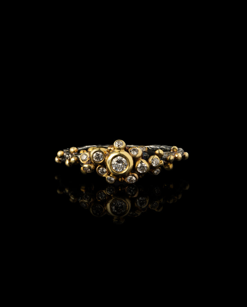 Sidabrinis žiedas su auksu ir deimantais "Dark Gleam Diamond Ring"
