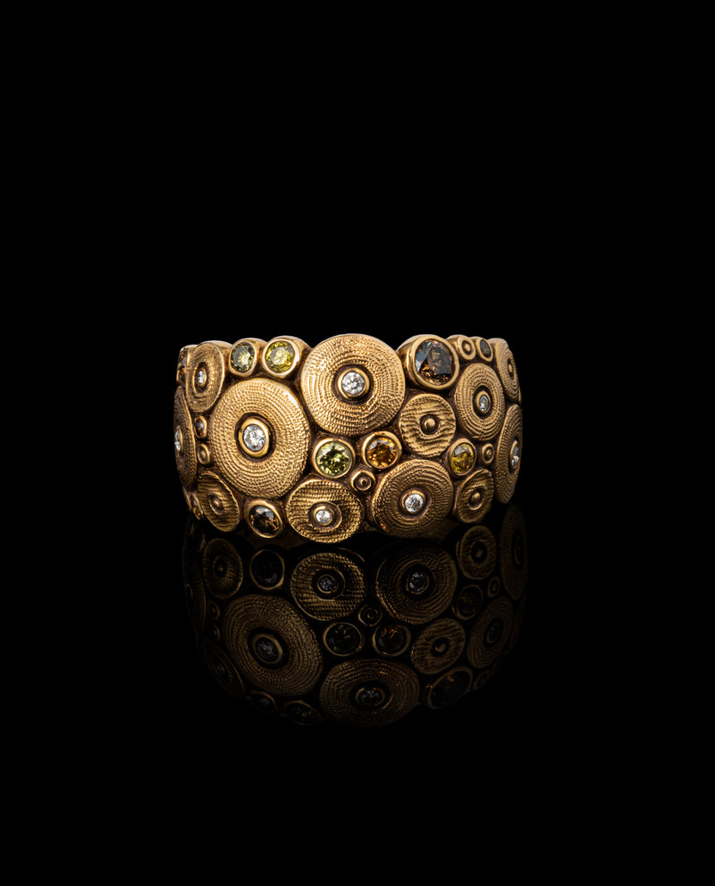 Auksinis žiedas su natūralių spalvų deimantais "Ocean"