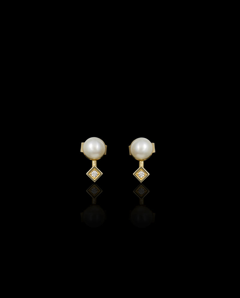 Auksiniai auskarai su deimantais ir perlais "Mini"
