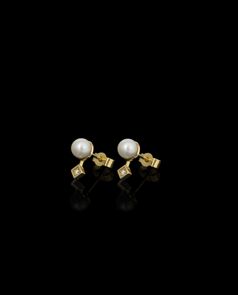 Auksiniai auskarai su deimantais ir perlais "Mini"