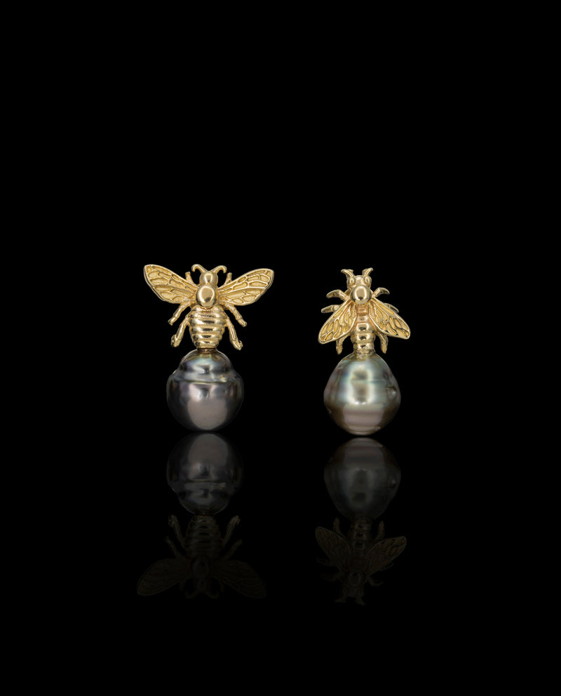 Auksiniai auskarai su Taičio perlais "Bitutės"