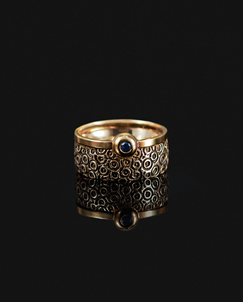 Sidabrinis žiedas su auksu ir safyru "Malonios permainos"