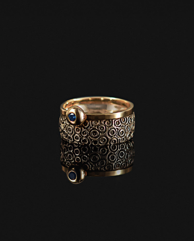 Sidabrinis žiedas su auksu ir safyru "Malonios permainos"