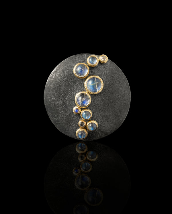 Sidabrinė segė su auksu ir mėnulio akmenimis "Mėnulio sodai"