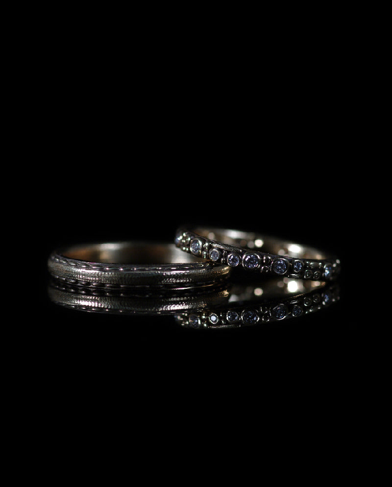 Auksiniai vestuviniai žiedai su deimantais "Double Dash" ir "Mini 62"